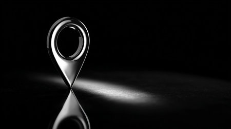 Black map pointer on a black background. 3d rendering, 3d illustration.の素材