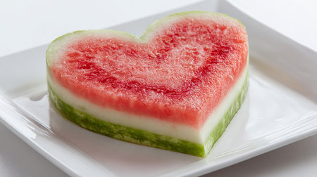 Watermelon with heart shape on white dish for Valentine's day.の素材