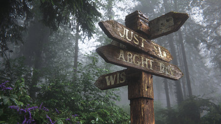 Wooden signpost in the forest with text You are my worldの素材