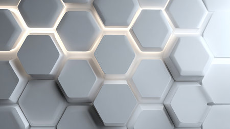 Abstract 3d rendering of white hexagons. Futuristic background.の素材