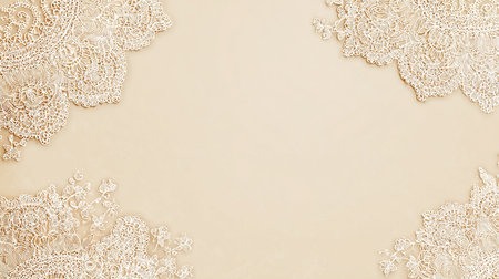 White lace on a beige background. Place for your text.の素材