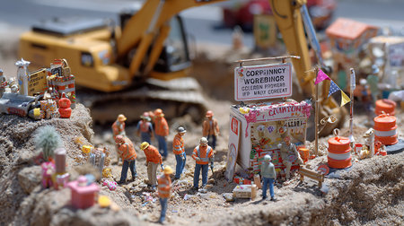 Miniature people on construction siteの素材