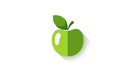 Green apple with shadow on white background. Vector illustration. Eps 10.の素材
