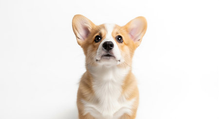 Welsh Corgi Pembroke in front of a white backgroundの素材