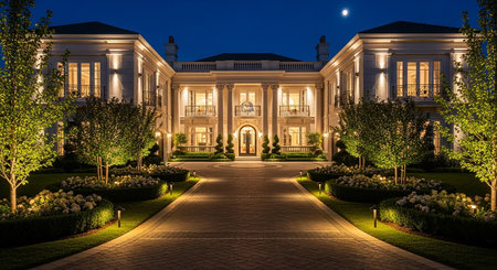 Illuminated Belvedere Palace at night, Vienna, Austriaの素材