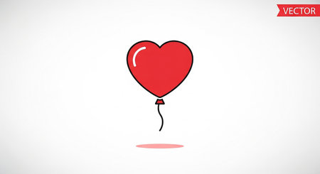 Red heart shaped balloon on a white background. Vector Illustration.の素材