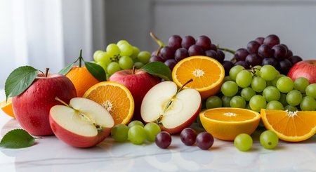 Still life with fresh fruits on a white background. Selective focus.の素材
