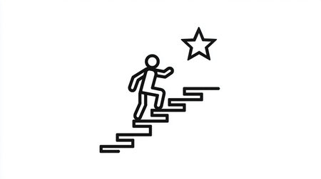 Businessman climbing stairs with star icon. Business success concept. Vector illustrationの素材