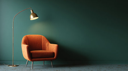 Modern interior with armchair, lamp and green wall. 3d renderの素材