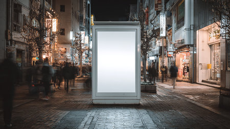 Blank advertising poster on the street at night. 3d renderingの素材