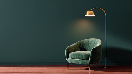 Green armchair and lamp on the wall. 3d rendering.の素材