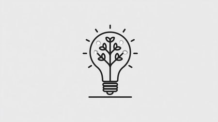Light bulb with leaves inside. Idea concept. Vector illustration in outline styleの素材