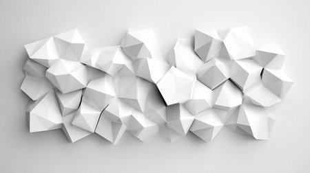 3d rendering of white origami geometric shapes on a white backgroundの素材