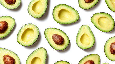 Avocado pattern on white background. Flat lay, top view.の素材