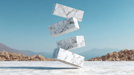 Marble 3d symbol on white marble background. 3d rendering.の素材