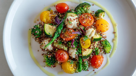 Healthy salad with quinoa, avocado, cherry tomatoes and broccoliの素材