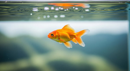 Goldfish swimming in the aquarium, goldfish in the water.の素材