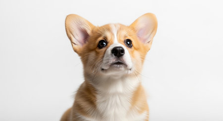 Welsh Corgi Pembroke puppy on white backgroundの素材