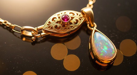 jewelry pendant on black background with bokeh effectの素材