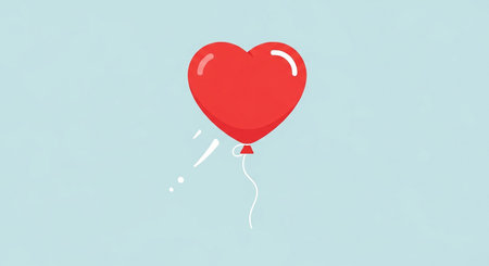 Red heart-shaped balloon on a blue background. Vector illustration.の素材