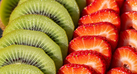 Strawberry and kiwi fruit close-up macro photographyの素材