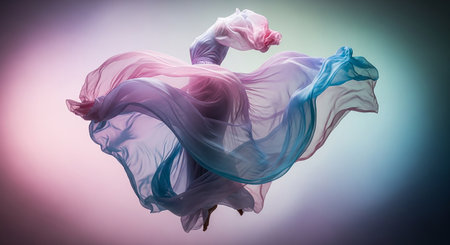 abstract piece of transparent fabric flying, high-speed studio shotの素材