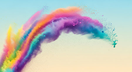 Explosion of colored powder isolated on white background. Abstract colored backgroundの素材