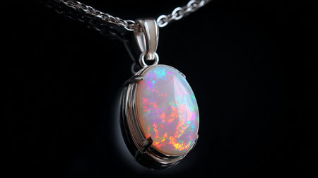 Beautiful pendant on a chain on a black background close-upの素材