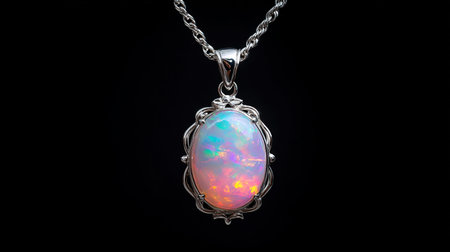 Necklace with mineral gemstone on a black background. 3d illustrationの素材