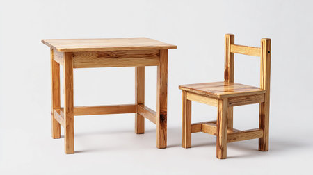 Wooden chair and table on a white background. Isolated.の素材