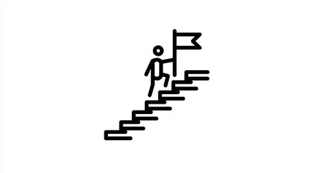 Businessman climbing up stairs with flag icon vector illustration. Business success concept.の素材