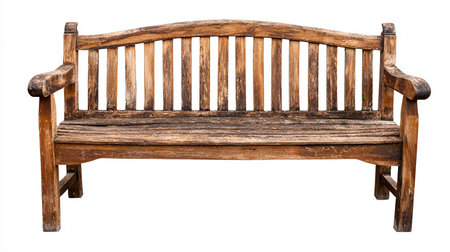 Wooden bench isolated on white background. Clipping path included.の素材