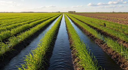 Sugar cane plantation in the countryside, South Holland, Netherlands.の素材