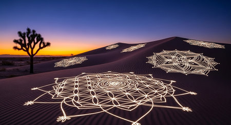 Illuminated dunes in Joshua Tree National Park, California, USAの素材