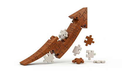 Puzzle pieces on white background. 3D rendering. Image with clipping pathの素材