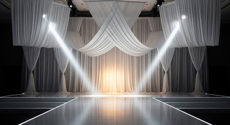 Curtains and spotlights on the stage. 3d renderingの素材