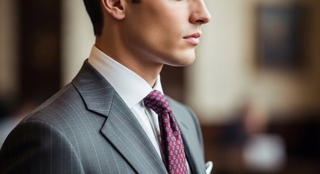 Close up of a young business man in a suit and tie.の素材