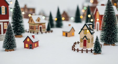 Miniature houses in the snow. Christmas and New Year concept.の素材