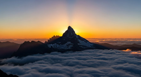 Sunset over the Matterhorn peak in the clouds, Switzerland.の素材