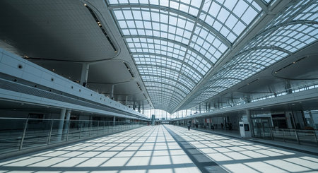 Interior of the airport terminal in Shanghai, China. 3D renderingの素材