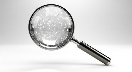Magnifying glass on white background. 3d illustration. Computer generated image.の素材