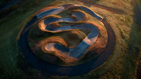 Aerial view of a golf course in the morning. Aerial view of a golf courseの素材