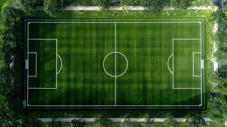 Soccer field top view, aerial view. 3D rendering.の素材