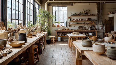 Interior of pottery workshop in Milan.の素材