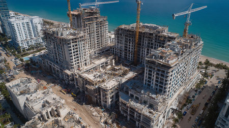 Aerial view of the construction of a new residential building in Dubai, UAEの素材