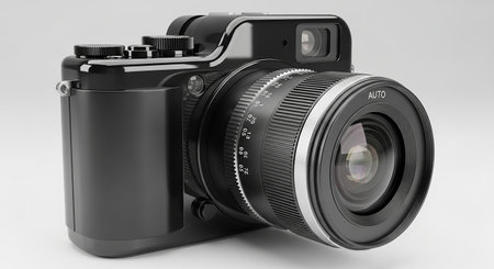 Black digital camera on a white background. 3d rendering mock upの素材