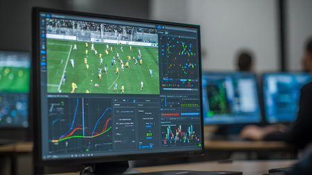 Stocks and shares on the display of a computer in a trading roomの素材