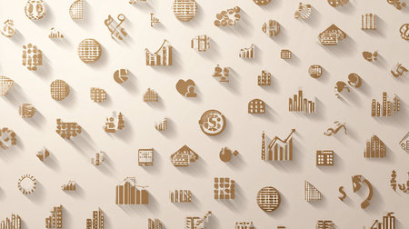 Business and finance icons set on white background. 3D rendering.の素材