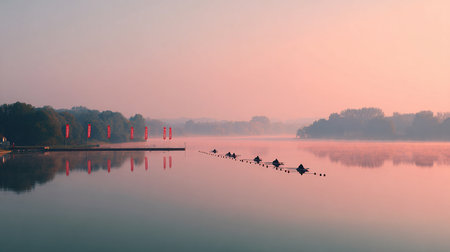 Morning fog over the lake in autumn, Kaunas, Lithuaniaの素材