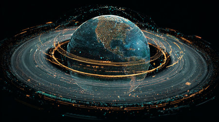 Global network connection over planet Earth. 3D rendering elements of this image furnished by NASAの素材